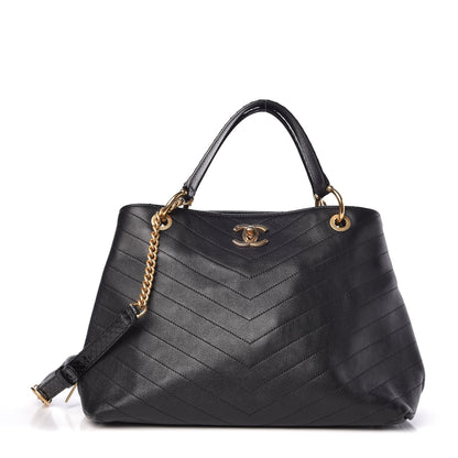 Chanel Calfskin Elaphe Stitched Large Chevron Chic Shopping Bag Black 1 of 8