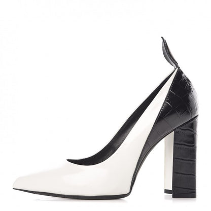 Louis Vuitton LOUIS VUITTON Calfskin Crocodile Embossed Matchmake Pumps 38 Black White 1 of 19