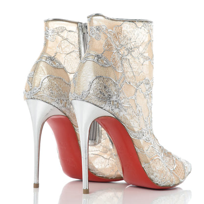 Christian Louboutin Lace Lurex Specchio Gipsybootie 100 Ankle Boots 37.5 Silver 5 of 8