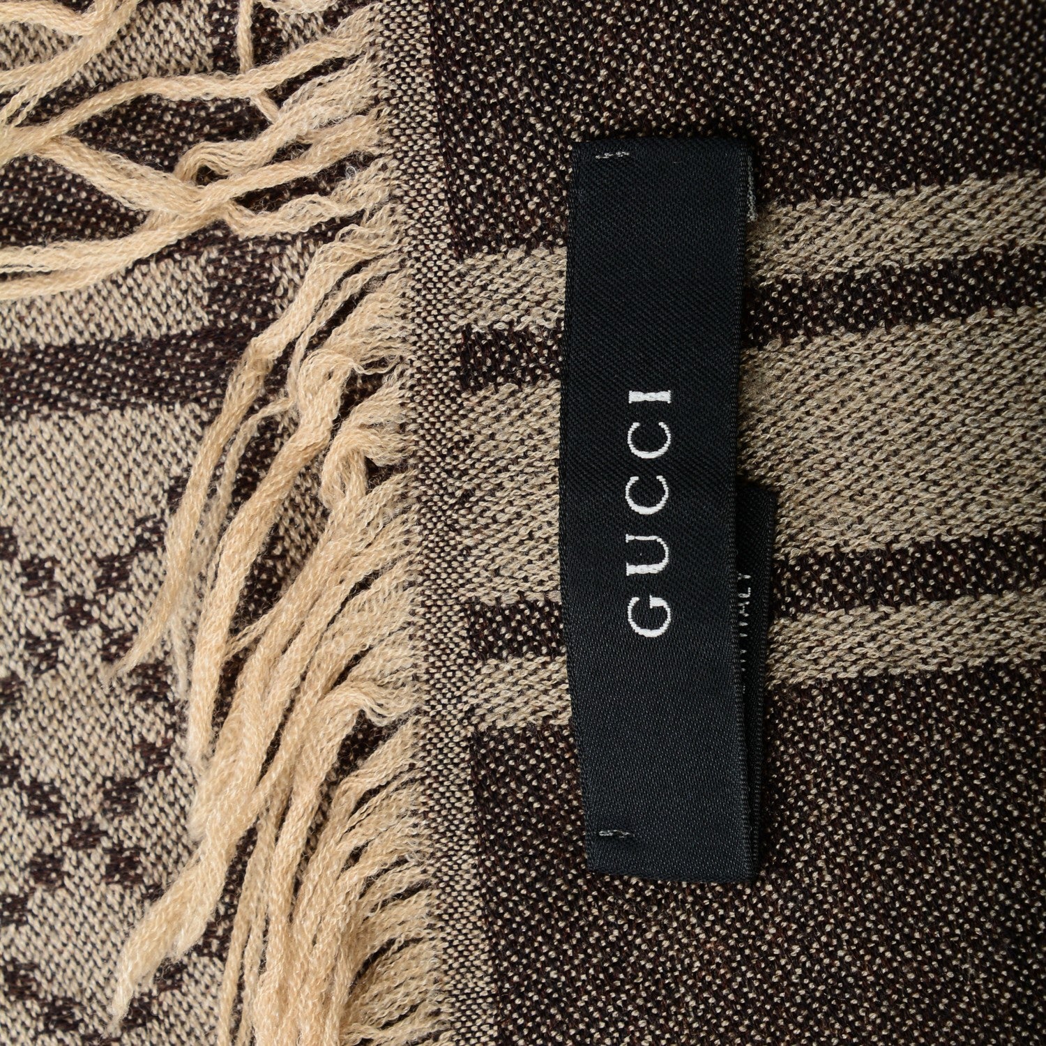 Gucci Wool Silk Monogram Diamanti Fringe Shawl Brown 4 of 5