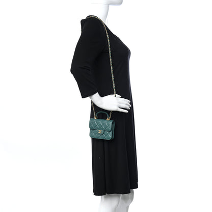 Chanel Lambskin Quilted Top Handle Flap Coin Purse With Chain Green 3 of 11