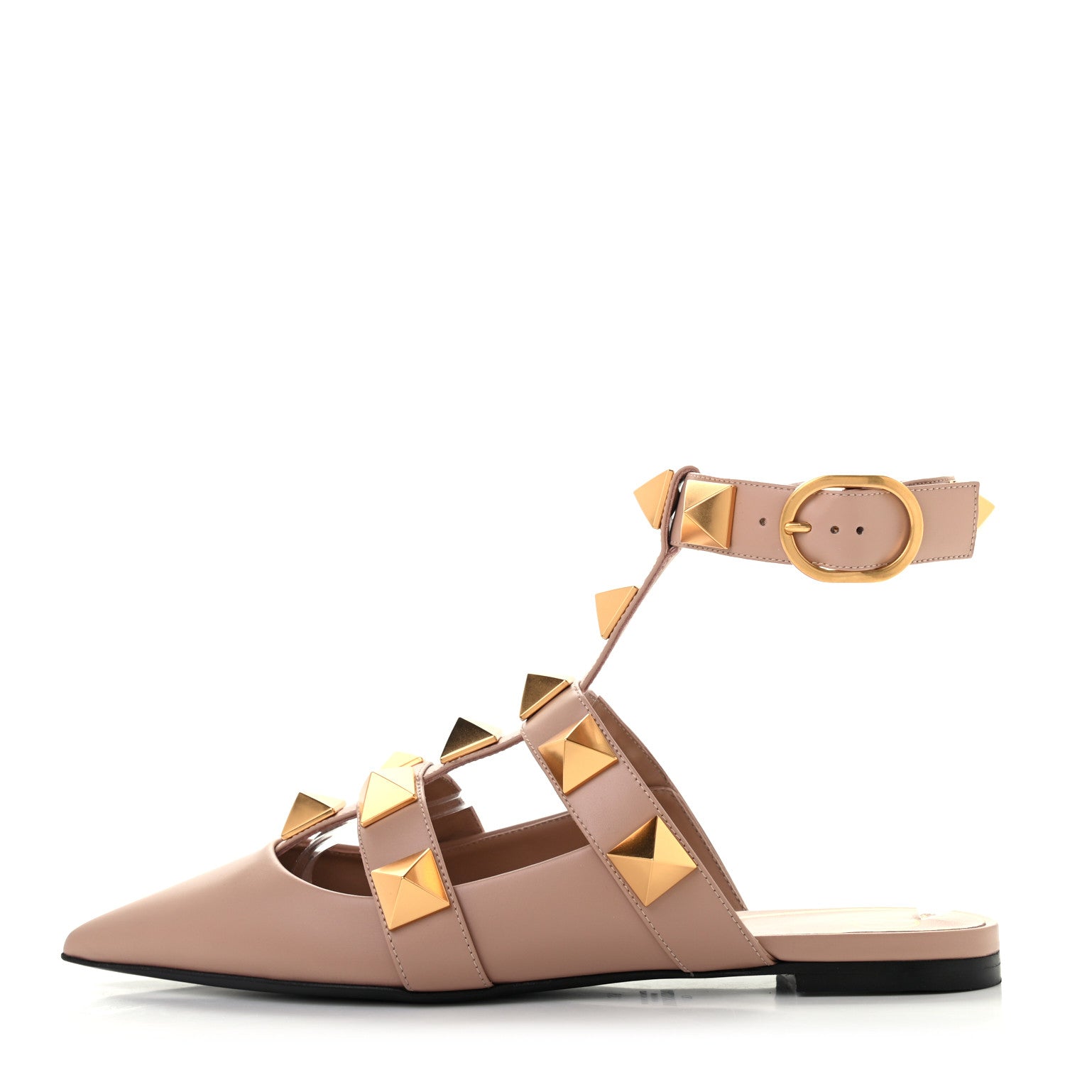 Valentino Garavani Calfskin Roman Stud Ankle Strap Flat Mules 38 Rose Cannelle 1 of 8