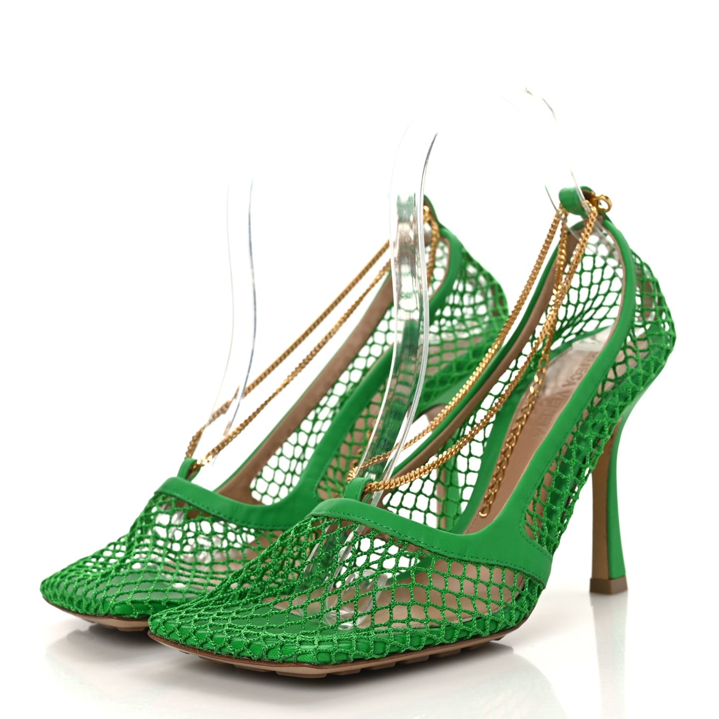 Mesh Calfskin Stretch Chain Strap 90mm Pumps 38 Parakeet