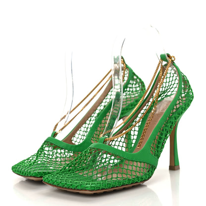 Bottega Veneta Mesh Calfskin Stretch Chain Strap 90mm Pumps 38 Parakeet 3 of 7