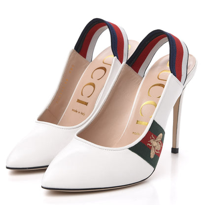 Gucci Malaga Kid Web Sylvie High Heel Slingback Pumps 38 White 3 of 10