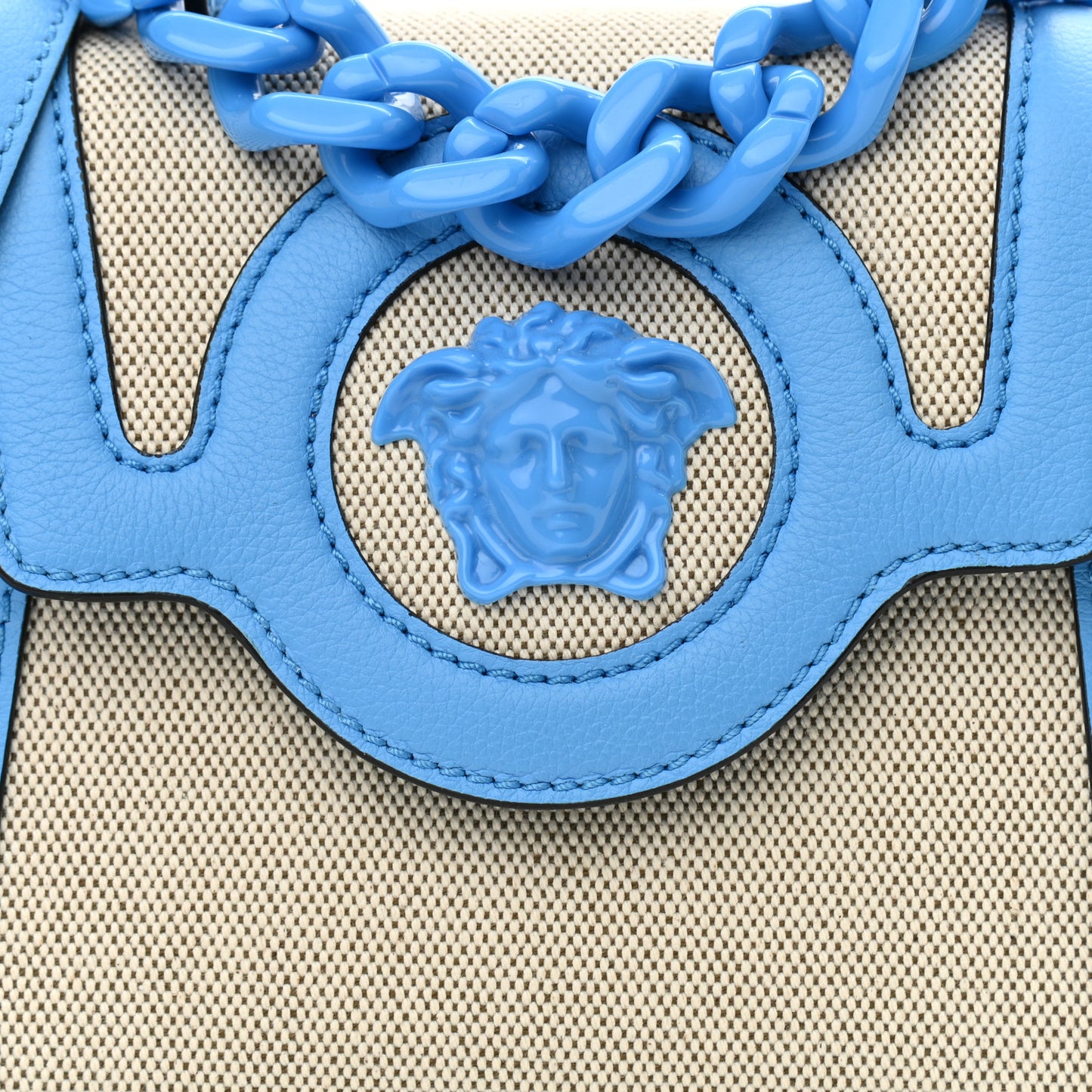 Calfskin Canvas Medusa Small Top Handle Handbag Blue