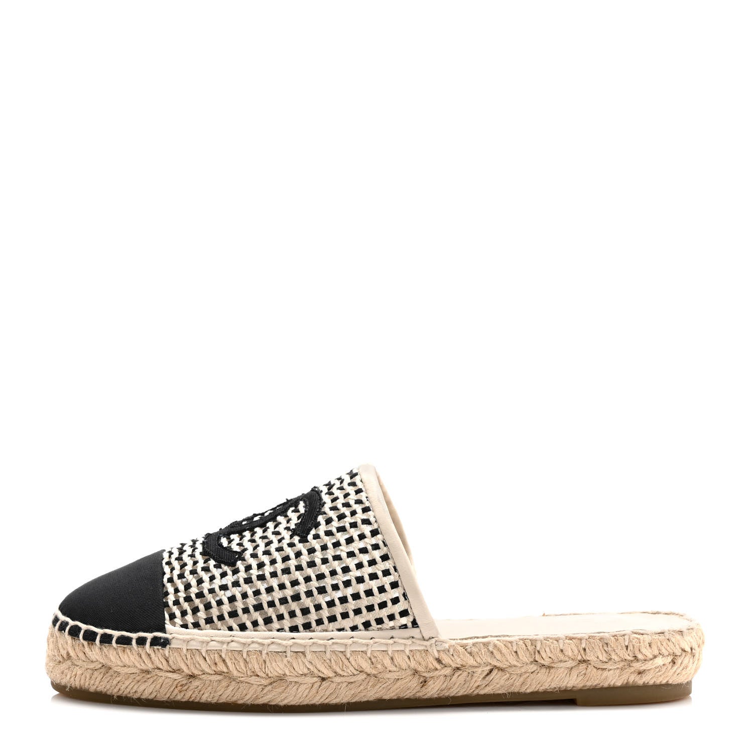 Chanel Mesh Grosgrain CC Espadrilles Mule 36 Beige Black 1 of 8