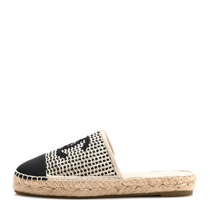 Chanel Mesh Grosgrain CC Espadrilles Mule 36 Beige Black 1 of 8