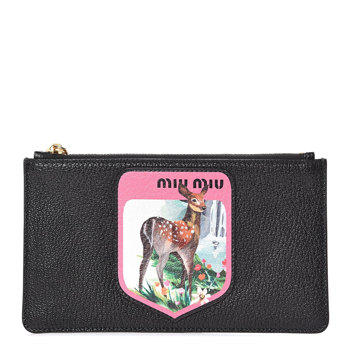 Goatskin Madras Blason Print Zip Envelope Black
