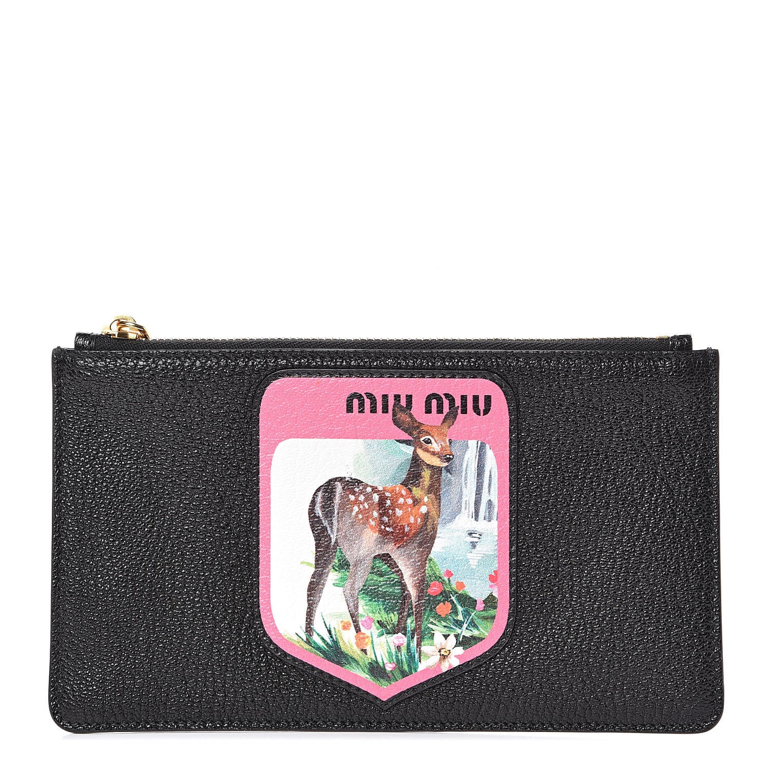 Miu Miu Goatskin Madras Blason Print Zip Envelope Black 1 of 8
