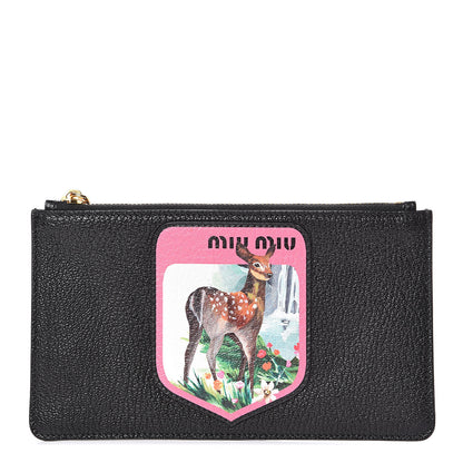 Miu Miu Goatskin Madras Blason Print Zip Envelope Black 1 of 8