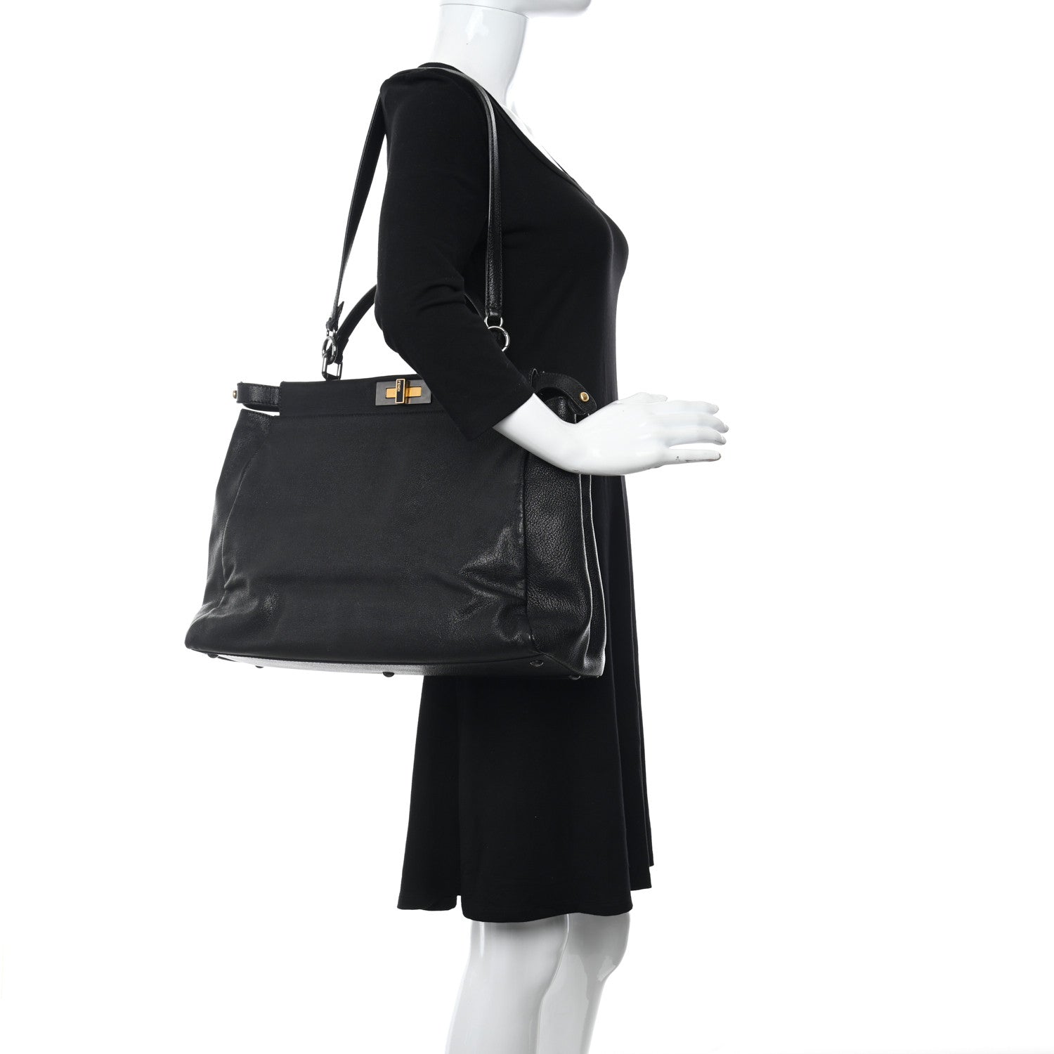 Fendi Goatskin Zucca Large Peekaboo Iconic Satchel Black Tobacco 2 of 13