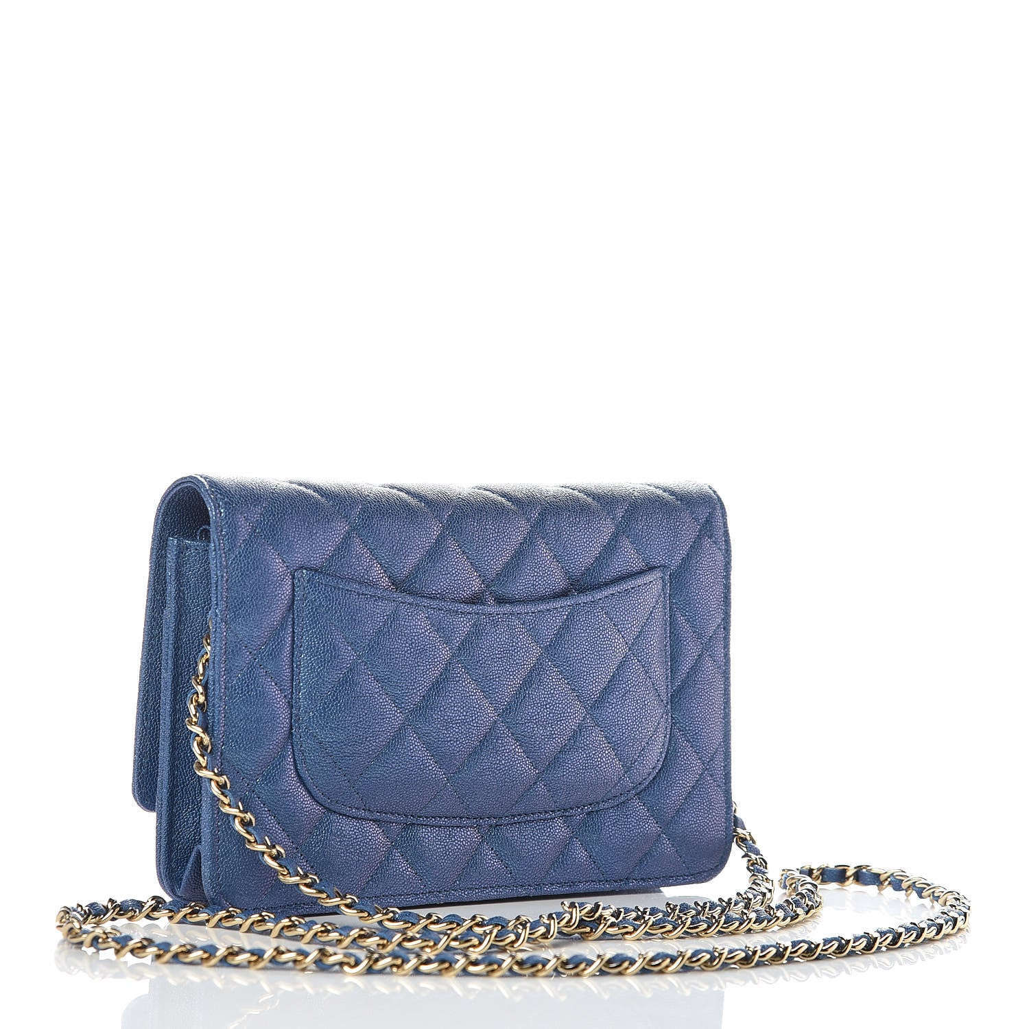 Chanel Iridescent Caviar Quilted Wallet On Chain WOC Dark Blue 3 of 11