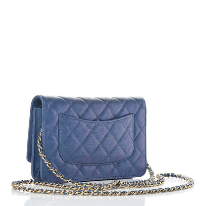 Chanel Iridescent Caviar Quilted Wallet On Chain WOC Dark Blue 3 of 11