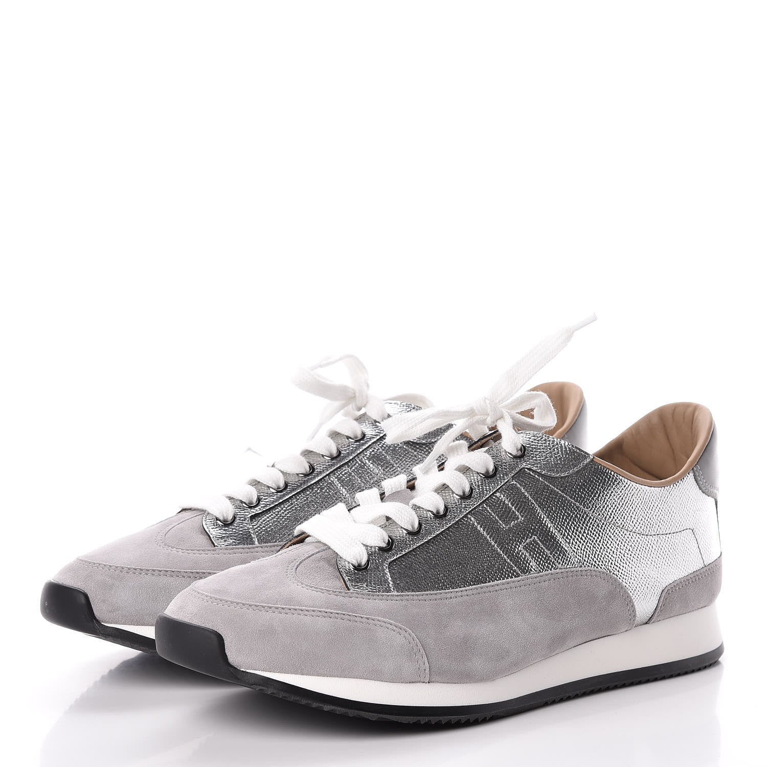 Hermes Metallic Epsom Suede Mens Trail Sneakers 43 Argent Grey 3 of 7
