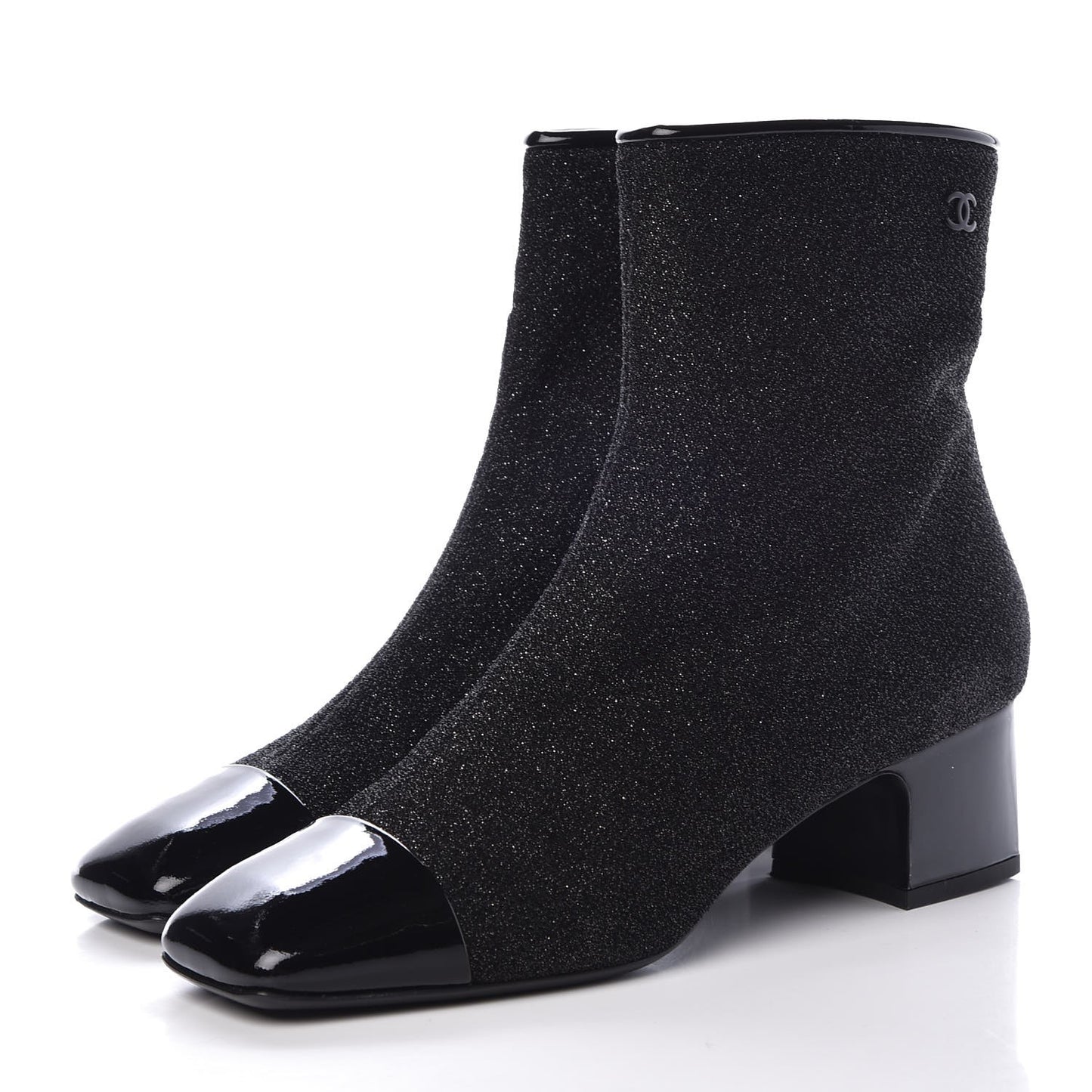 Glitter Patent Cap Toe Short Boots 41 Black