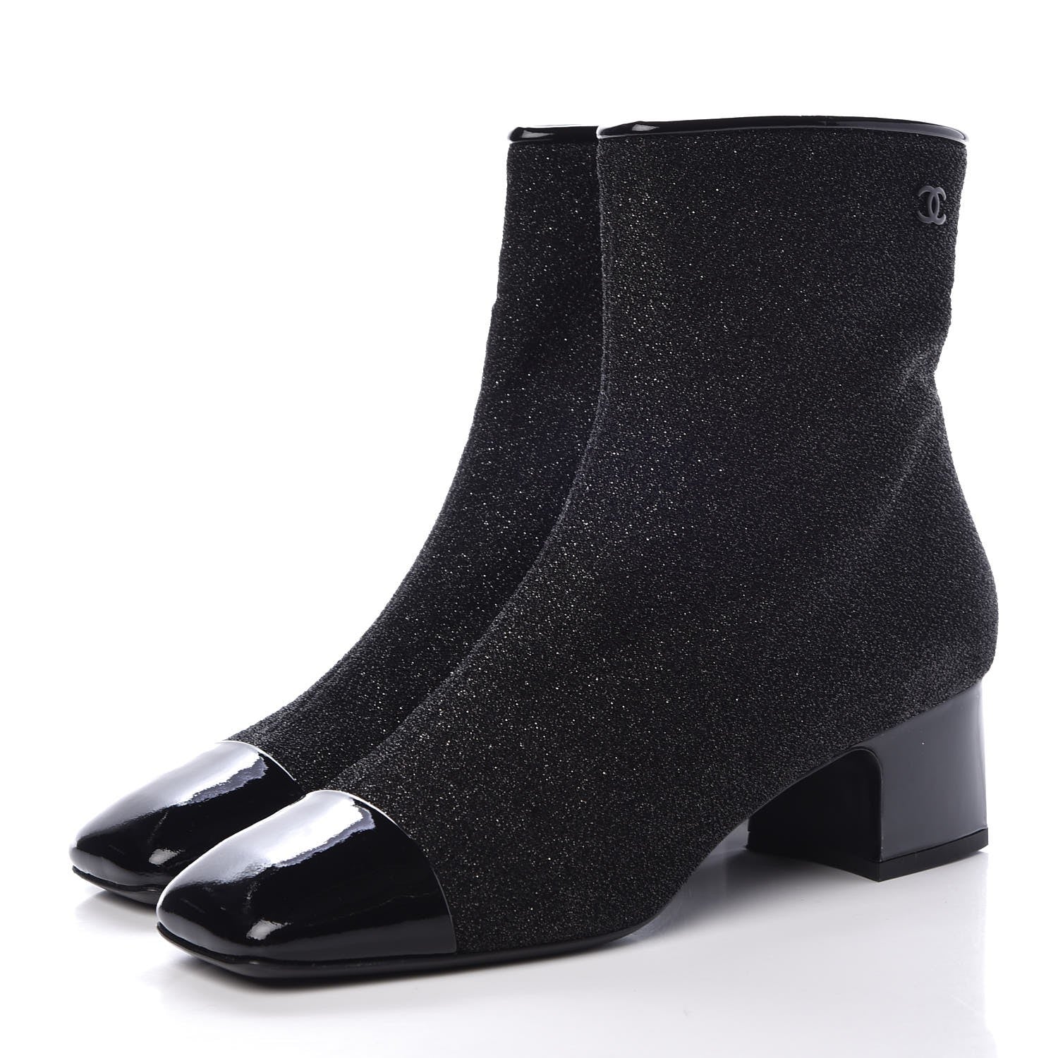 Chanel Glitter Patent Cap Toe Short Boots 41 Black 3 of 9