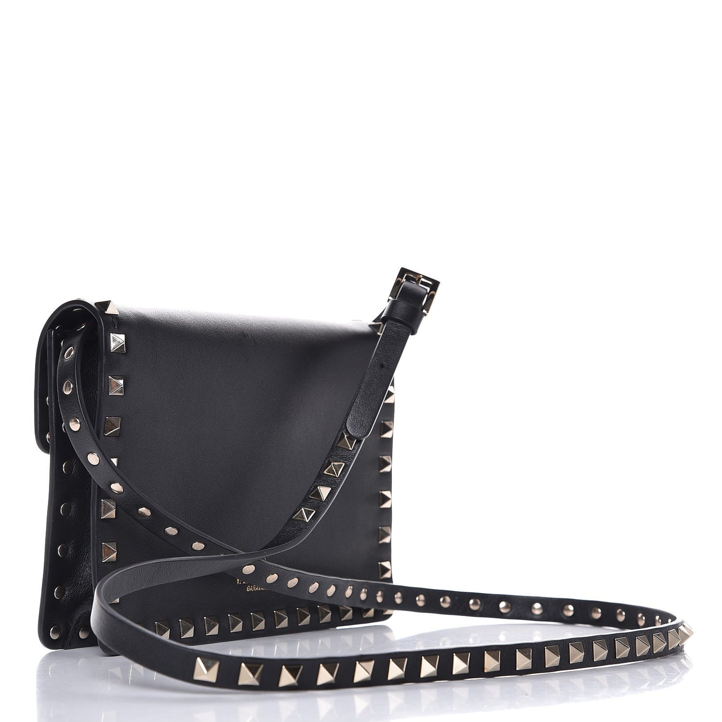 Vitello Rockstud Shoulder Flap Bag Black