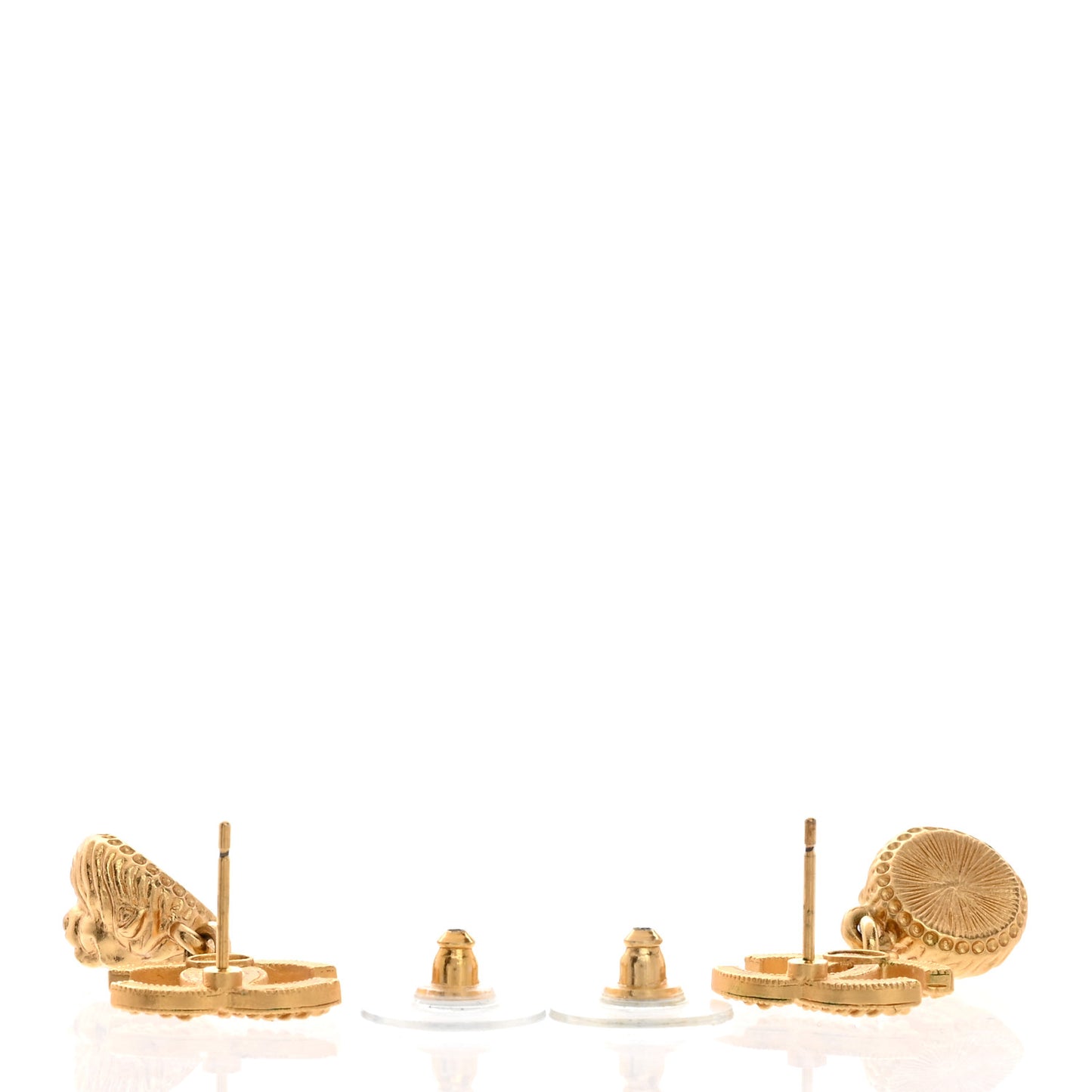 Metal CC Lion Earrings Gold