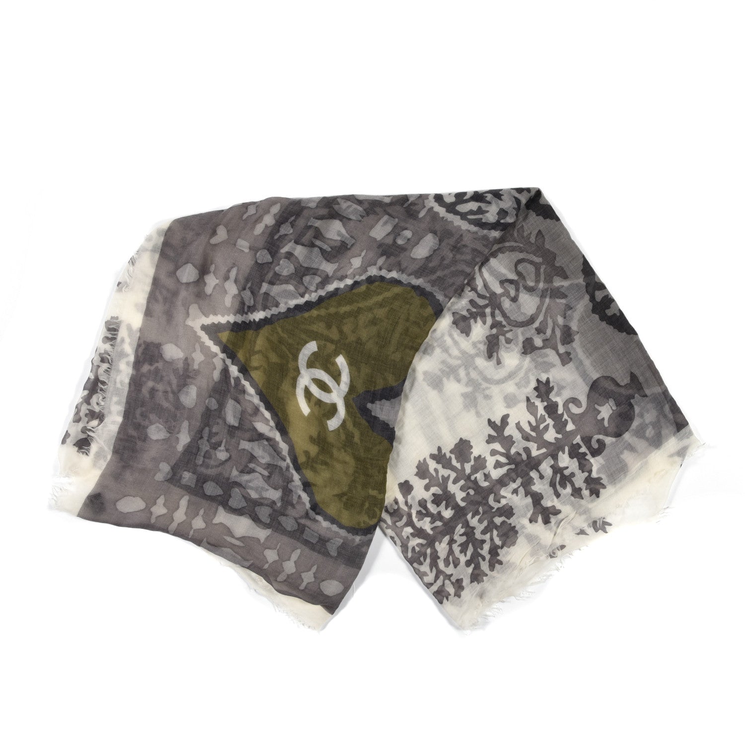 Chanel Cashmere CC Heart Fringe Scarf Grey 2 of 4