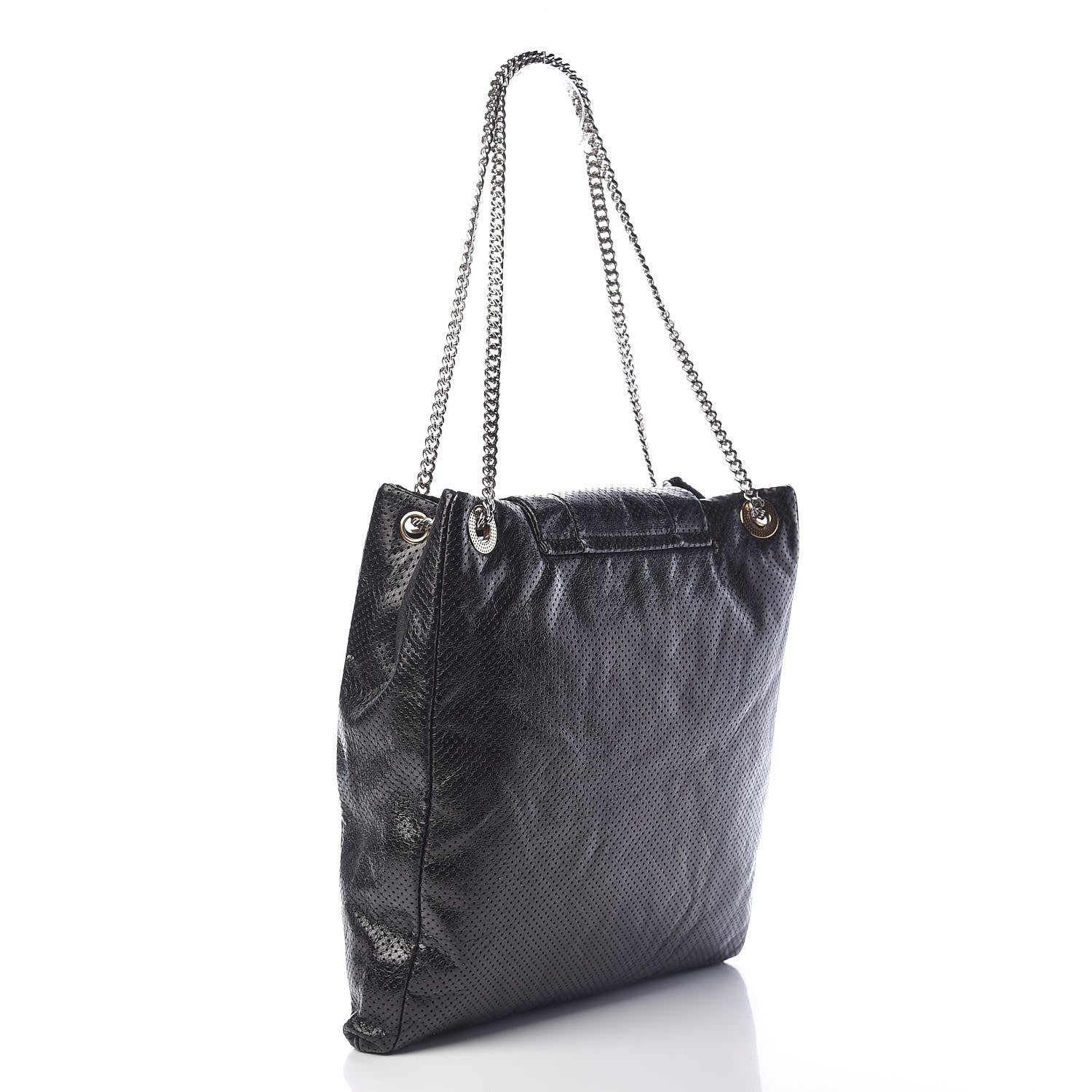 Chanel Metallic Crackled Calfskin Perforated Drill Shoulder Bag Black 3 of 13