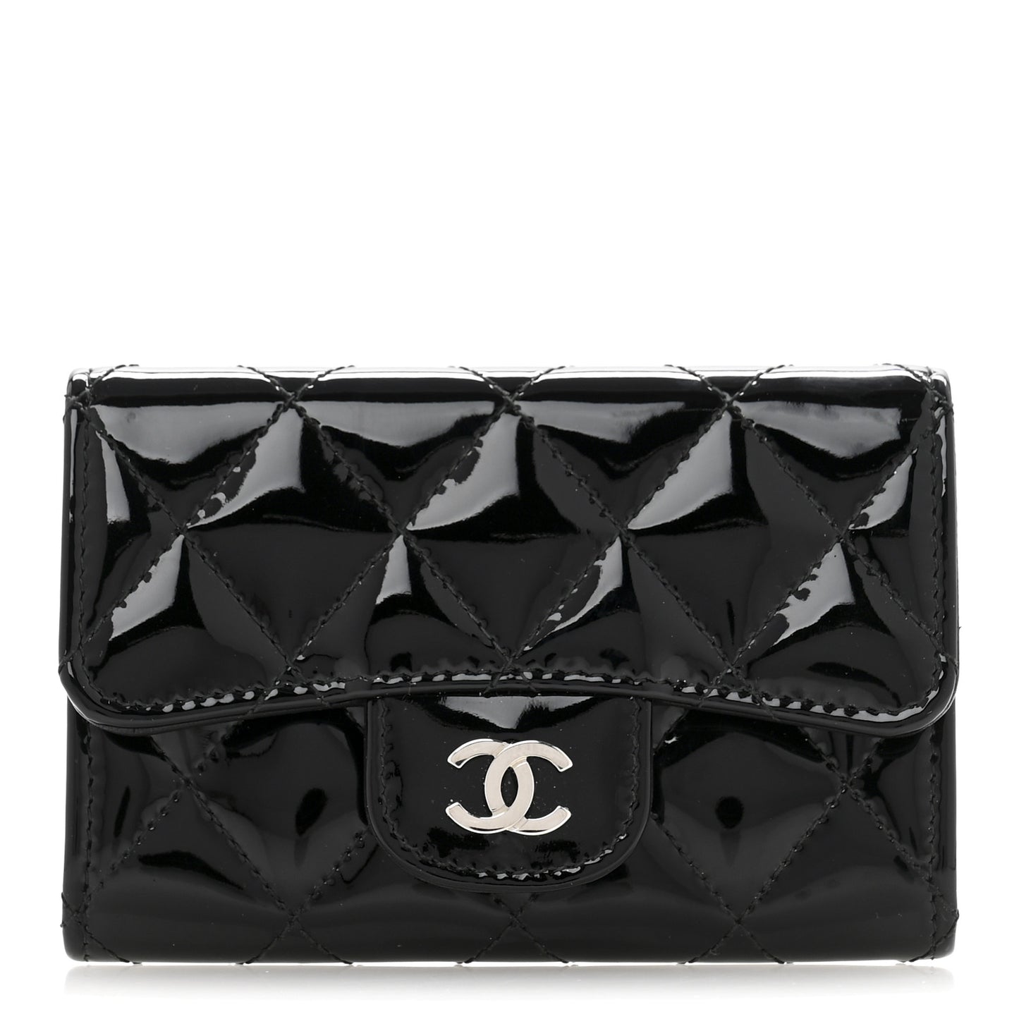 Patent Quilted Flap Card Holder Black
