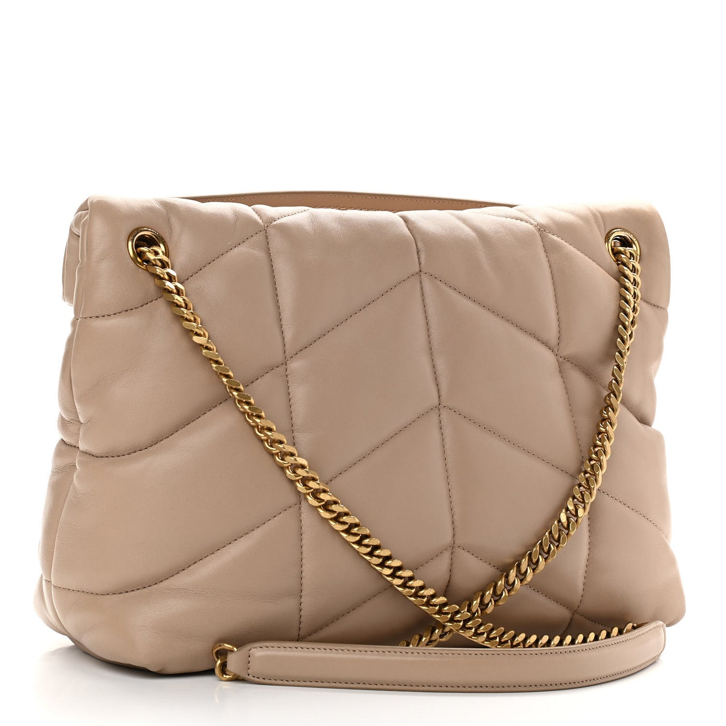 Lambskin Quilted Medium Loulou Puffer Monogram Chain Satchel Dark Beige
