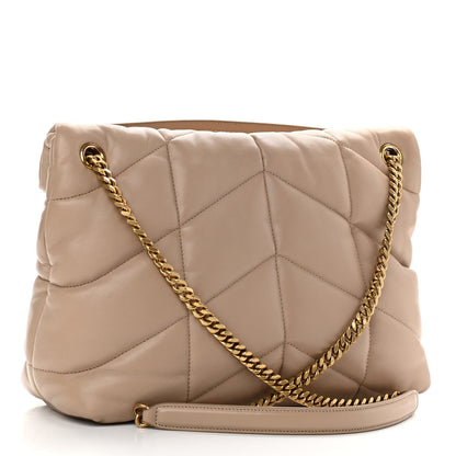 Saint Laurent Lambskin Quilted Medium Loulou Puffer Monogram Chain Satchel Dark Beige 3 of 11