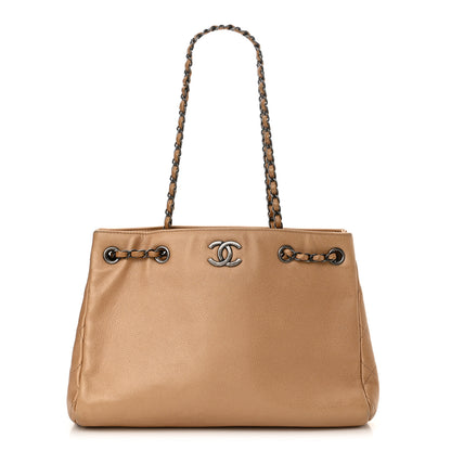 Chanel Metallic Grained Calfskin Woven Chain Medium Shopping Tote Beige 1 of 14