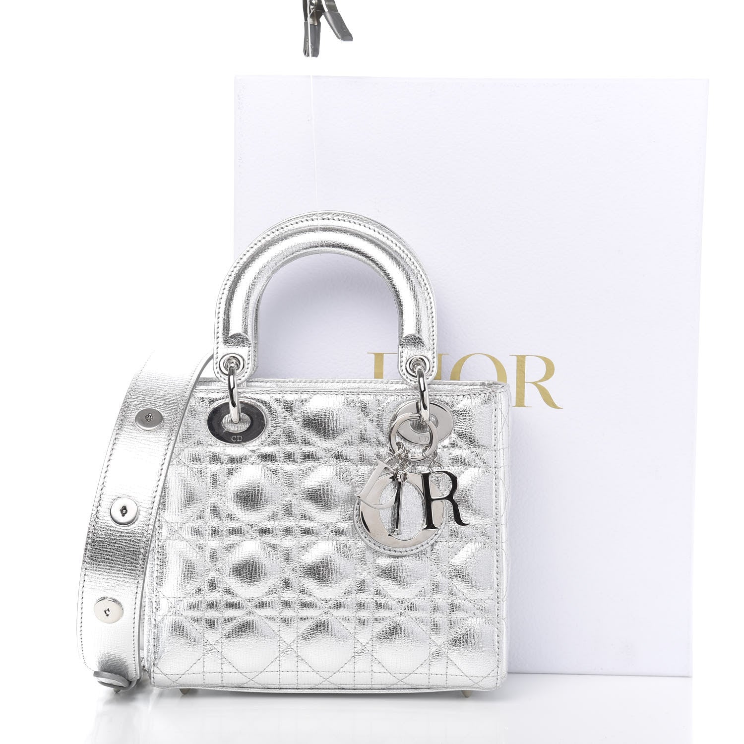 Christian Dior Metallic Grained Calfskin Cannage Small Lucky Badges My Lady Dior Silver 10 of 10