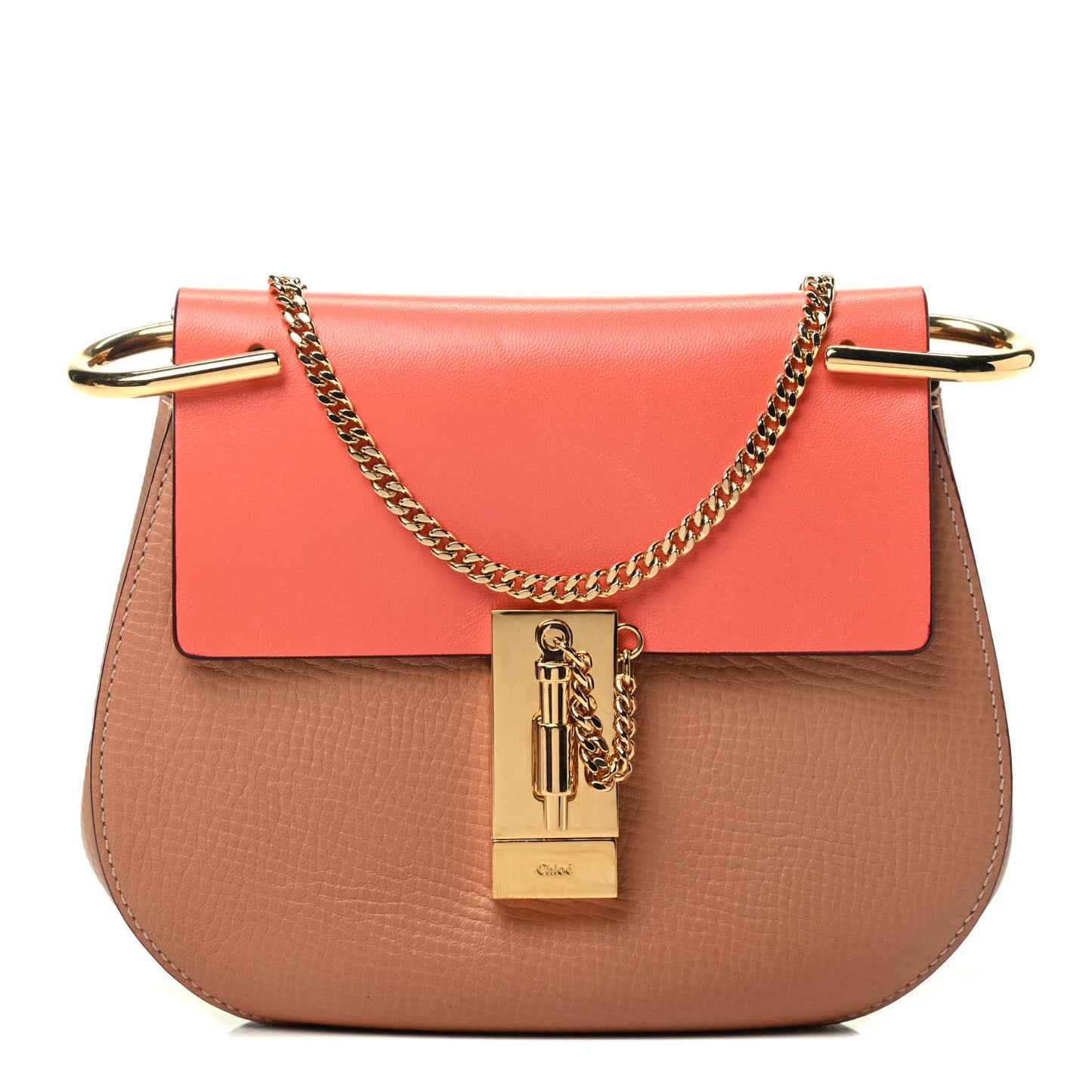 Grained Calfskin Lambskin Mini Bi-Color Drew Shoulder Bag Wet Sand Coral Pop