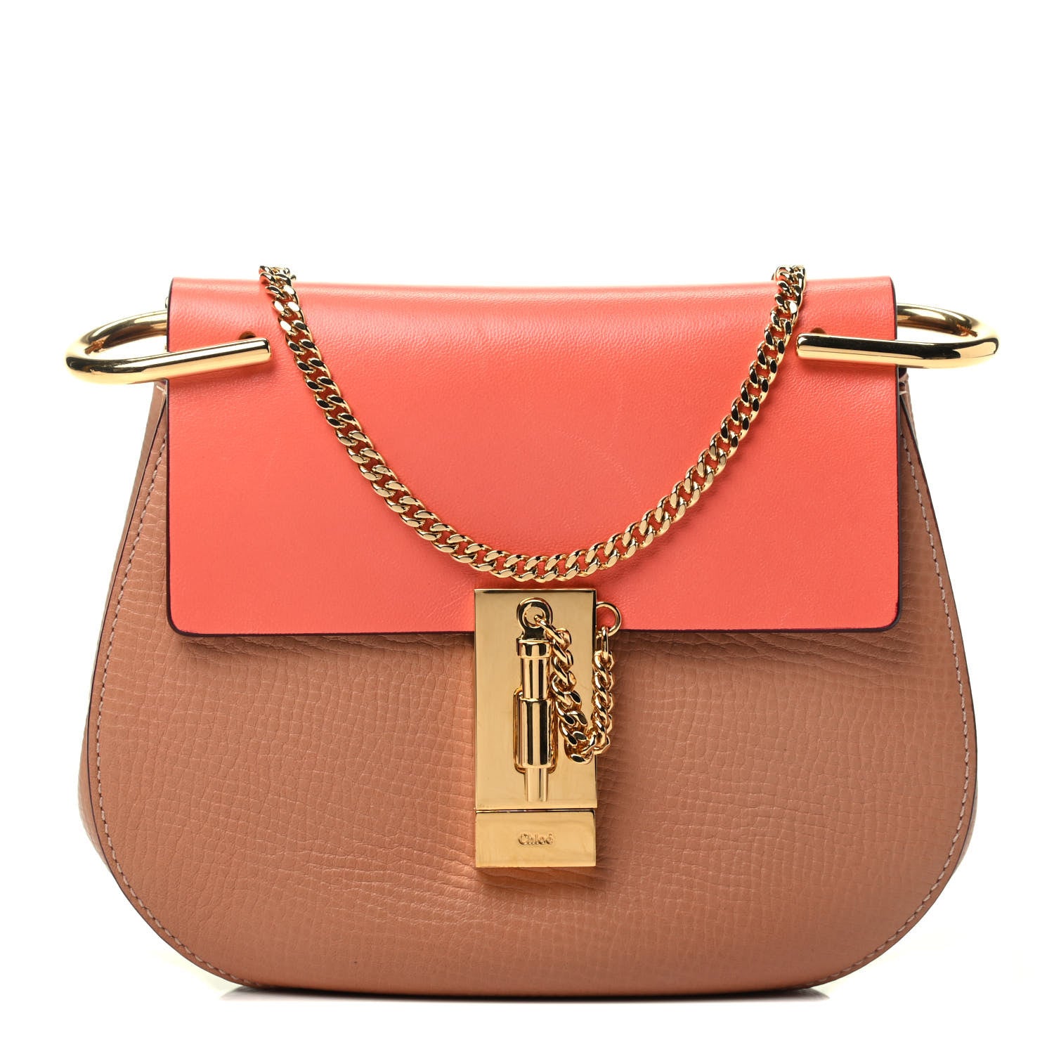 Chloe Grained Calfskin Lambskin Mini Bi-Color Drew Shoulder Bag Wet Sand Coral Pop 1 of 3