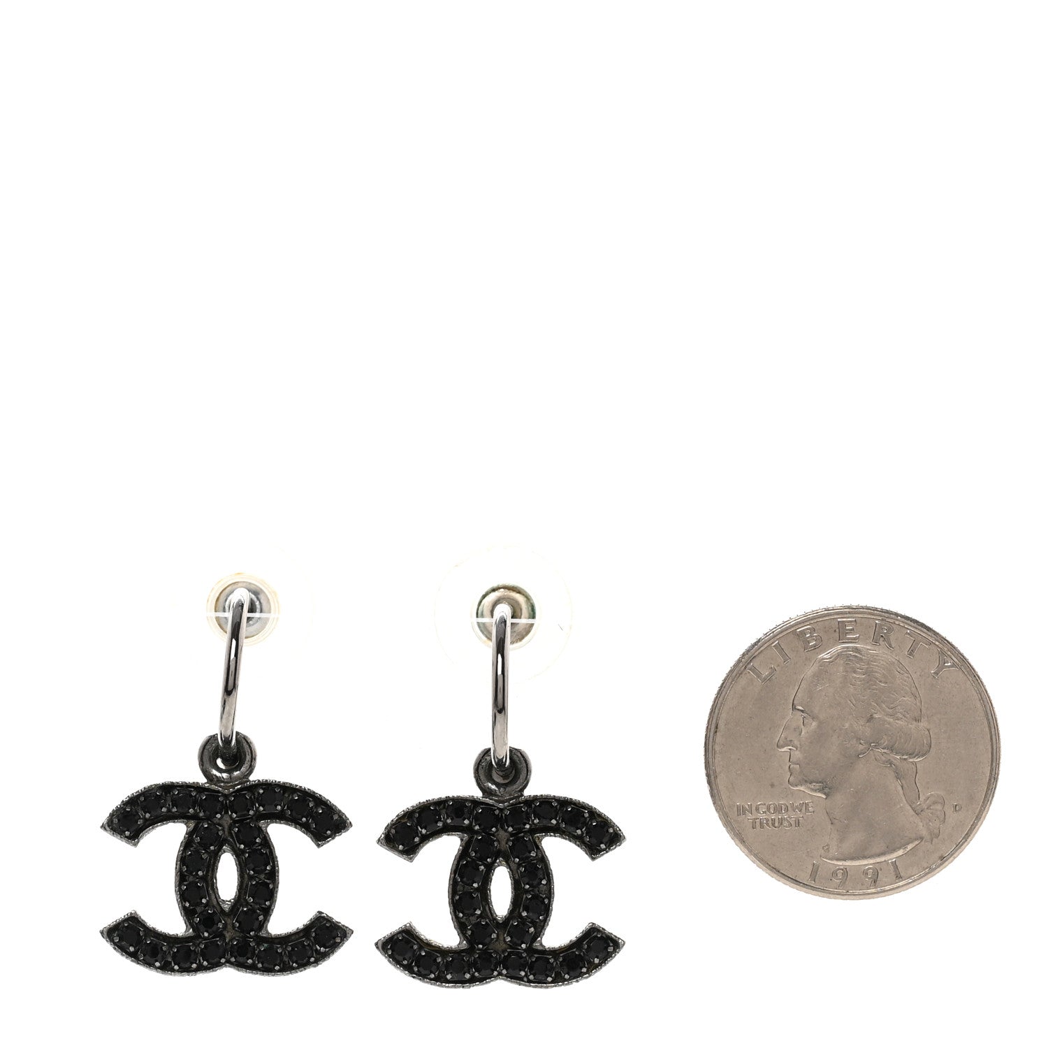 Chanel Crystal CC Dangle Earrings Black 2 of 5