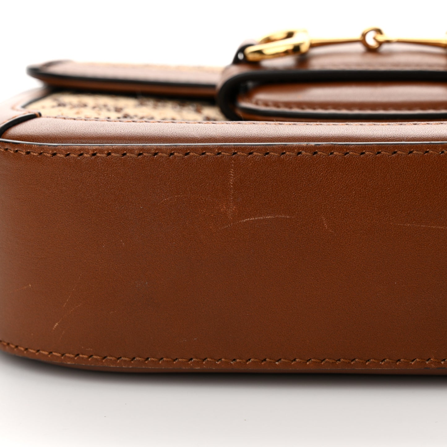 New Canvas Charisma Calfskin Crystal GG Monogram Mini Horsebit 1955 Shoulder Bag Camel Ebony