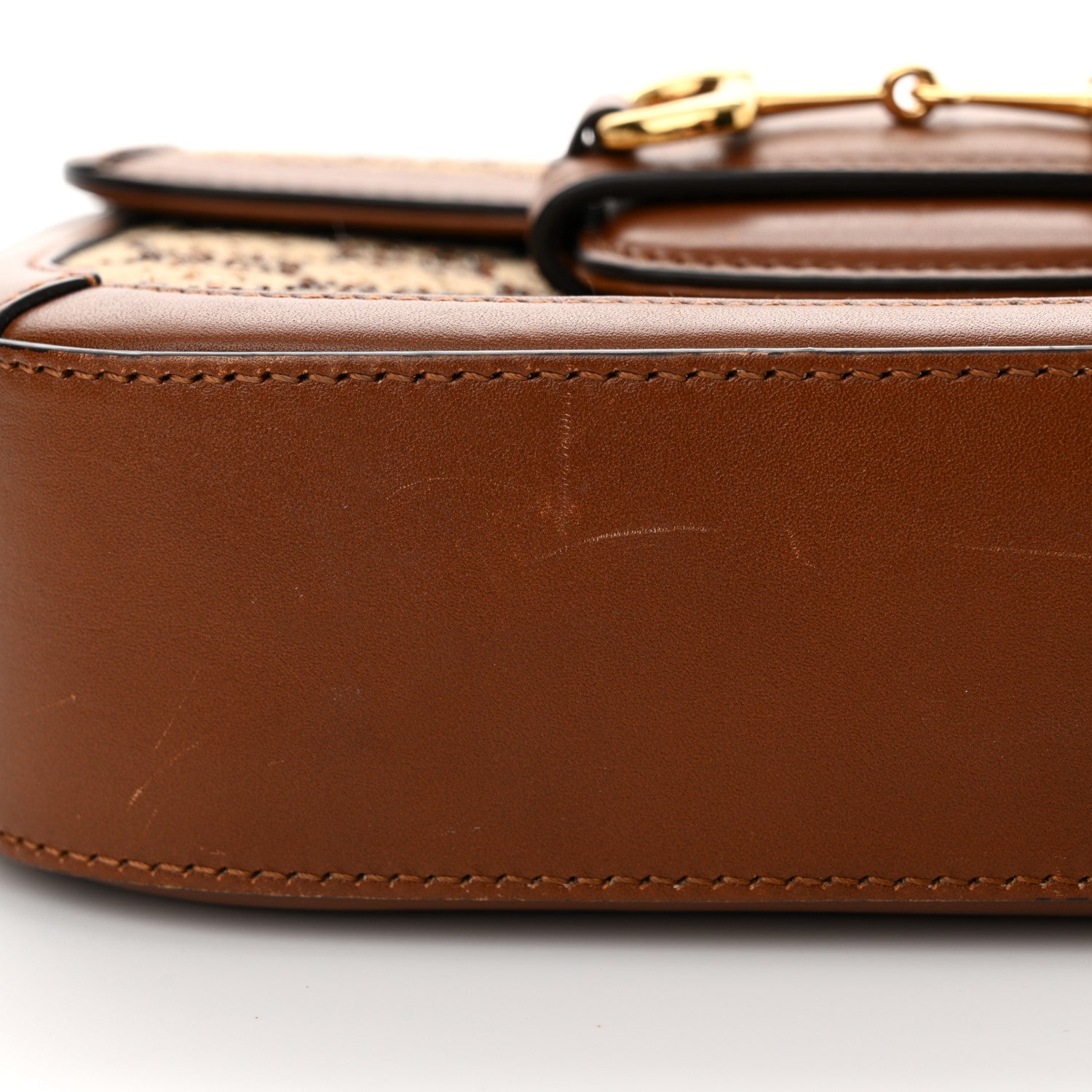 Gucci New Canvas Charisma Calfskin Crystal GG Monogram Mini Horsebit 1955 Shoulder Bag Camel Ebony 12 of 14