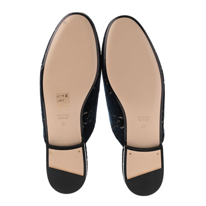 Gucci Velvet GG Monogram Womens Princetown Slippers 38 Blue Beige 5 of 8