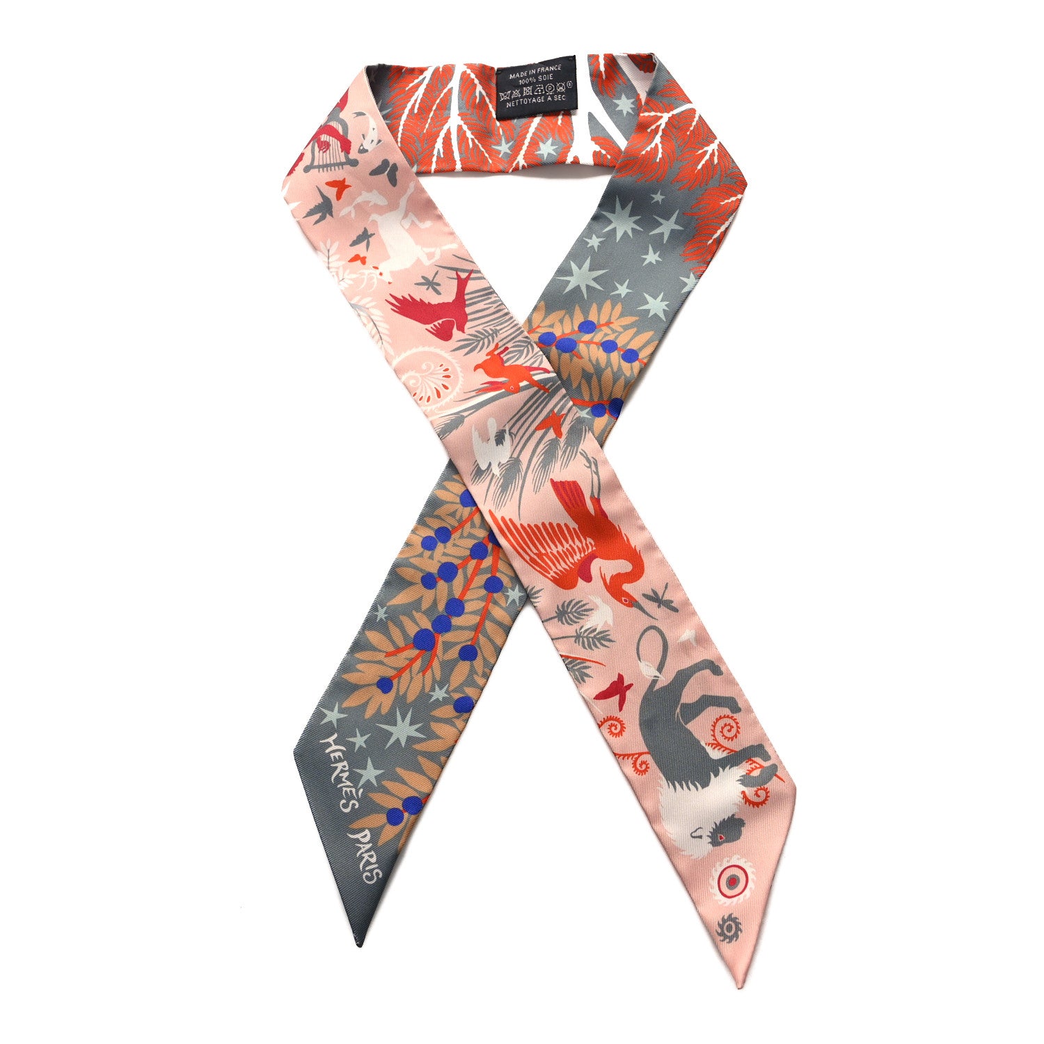 Hermes Silk Le Charme D Orphee Twilly Gris Acier Rose Poudre 1 of 4