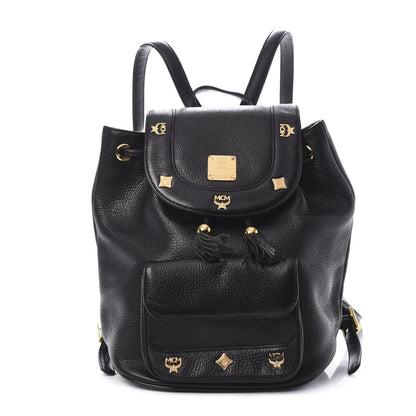 MCM Grained Calfskin Studded Drawstring Backpack Black 1 of 8