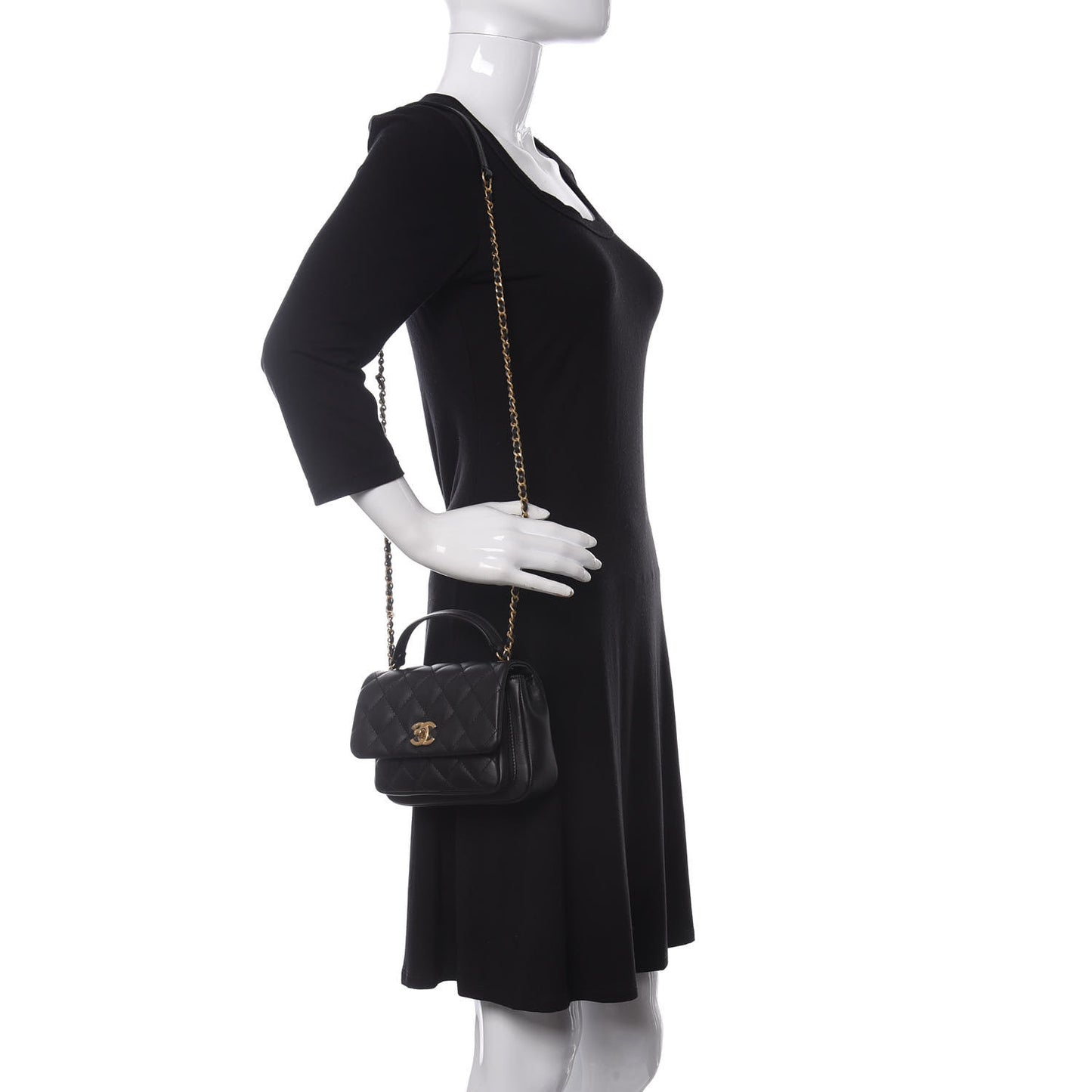Calfskin Quilted Top Handle Flap Black