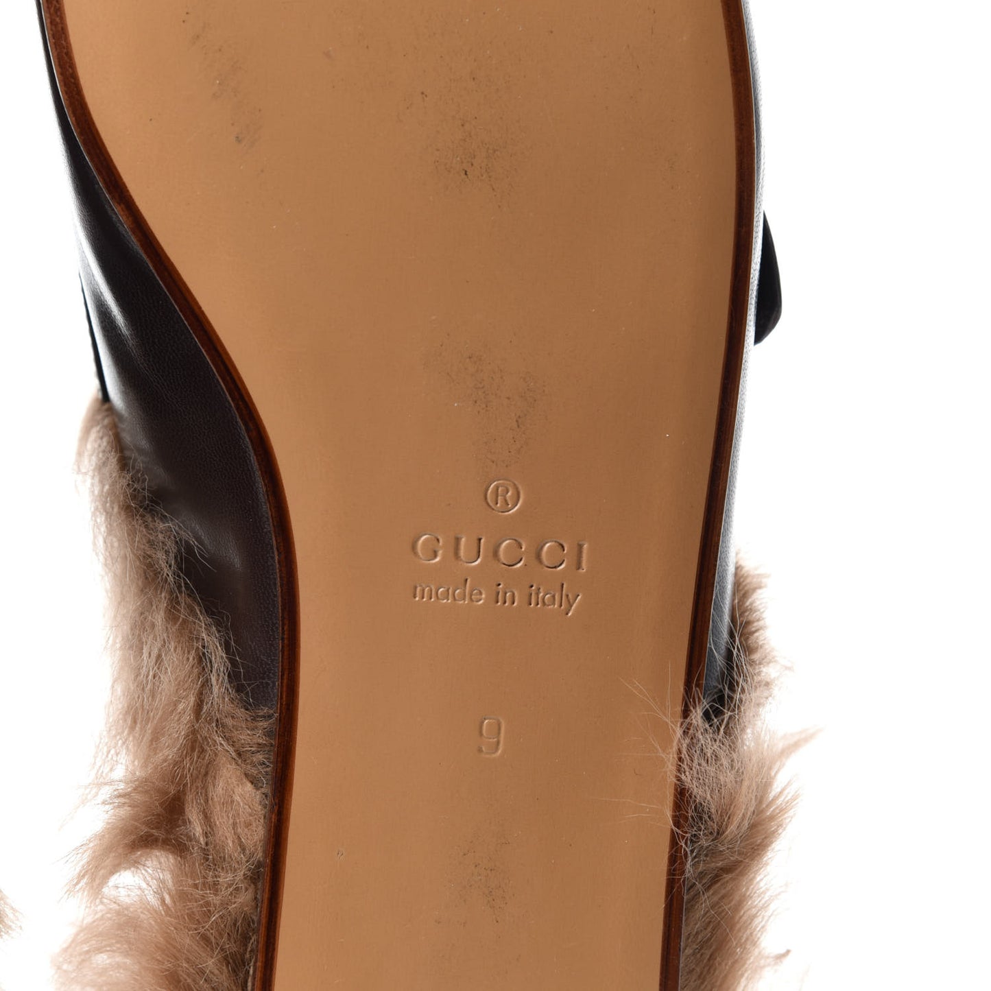 Goatskin Fur Web GG Mens Princetown Slippers 9 Cocoa