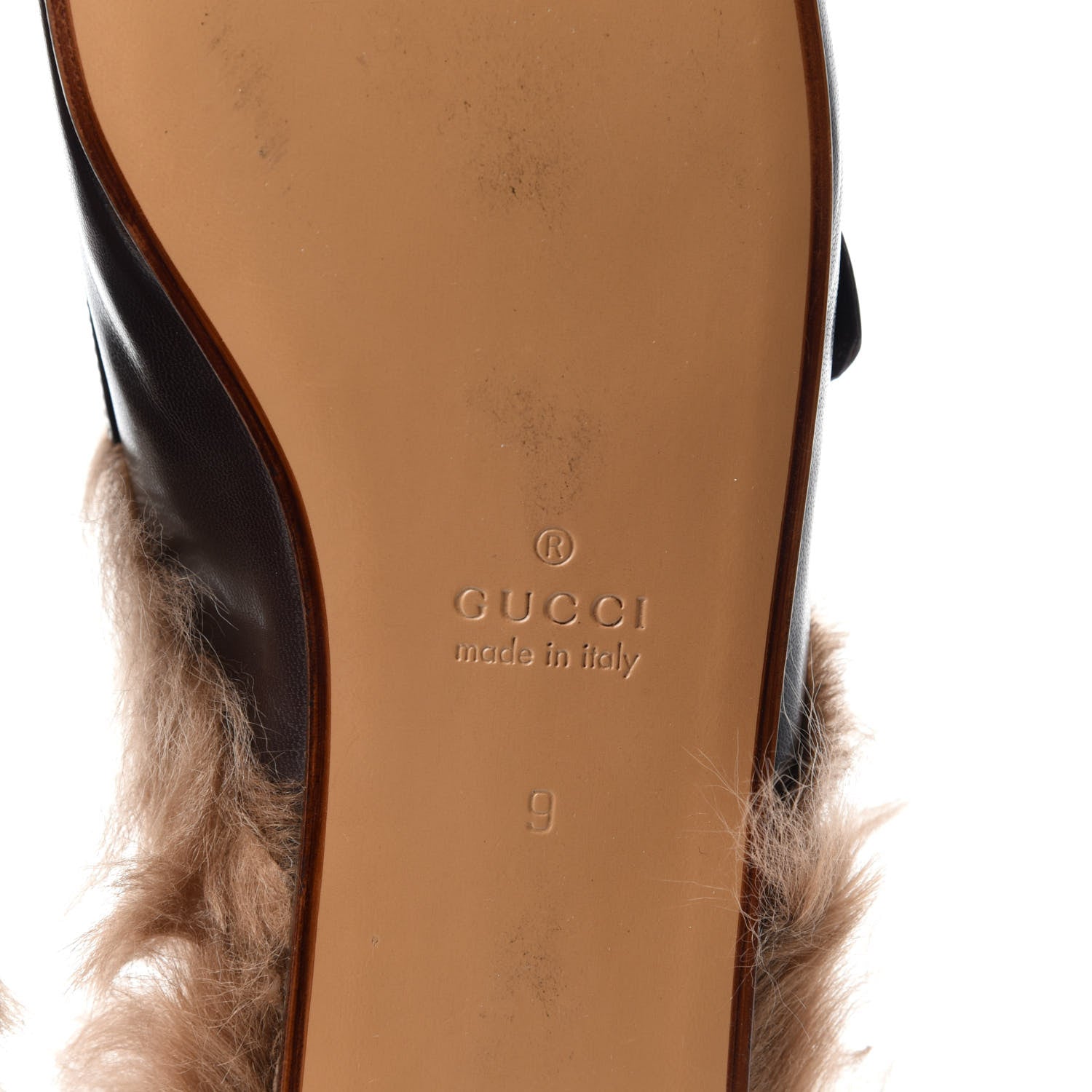Gucci Goatskin Fur Web GG Mens Princetown Slippers 9 Cocoa 6 of 9