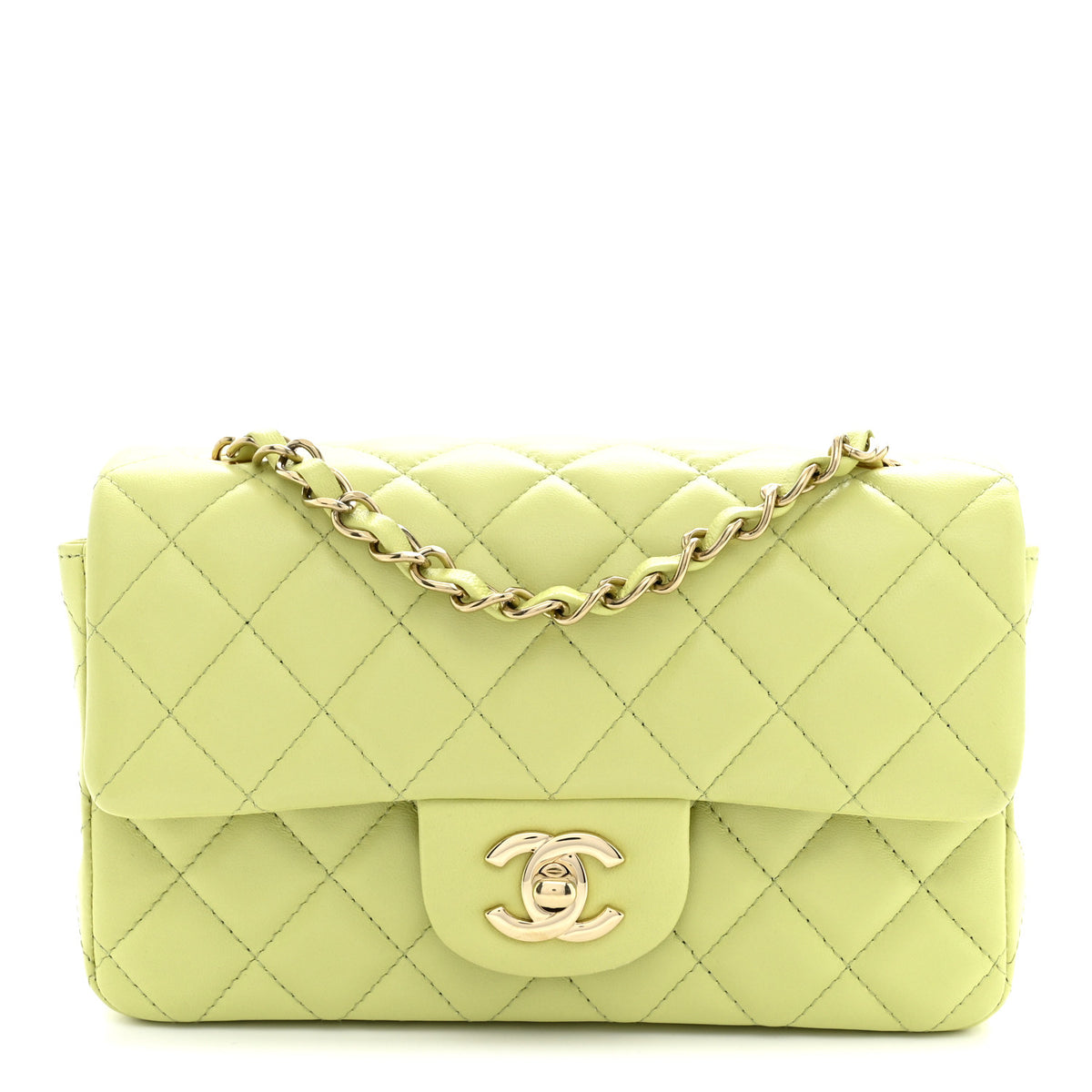 Chanel Lambskin Quilted Mini Rectangular Flap Light Green 1 of 12
