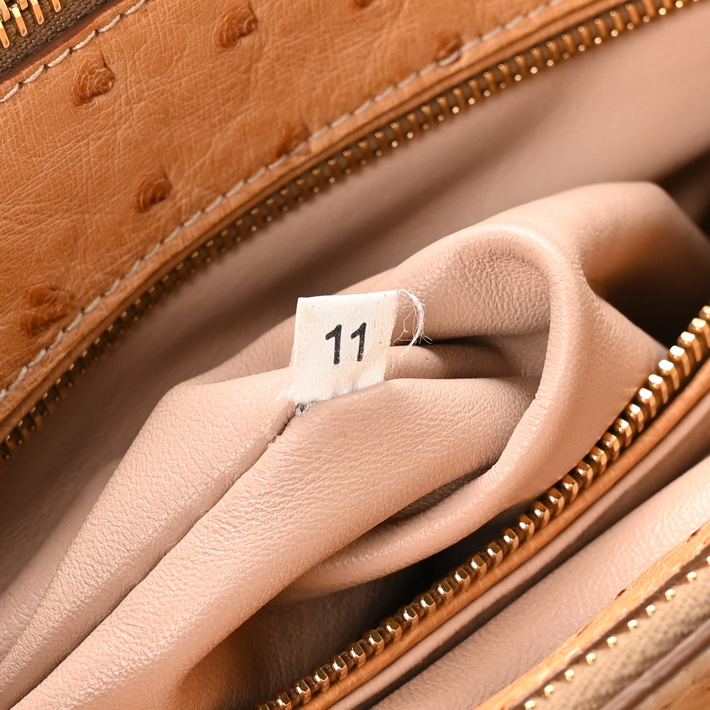 Ostrich Large Galleria Double Zip Tote Cognac
