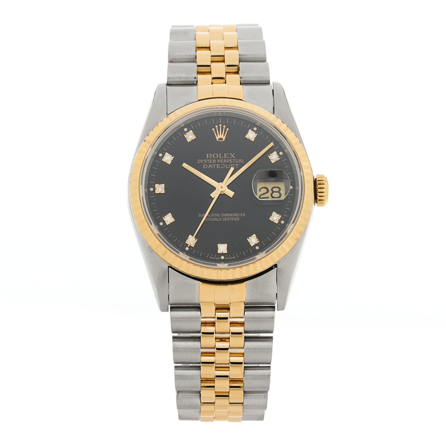 Rolex Stainless Steel 18K Yellow Gold Diamond 36mm Oyster Perpetual Datejust Watch Black 16233 1 of 5