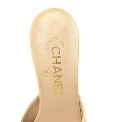 Chanel Lambskin Grosgrain Cap Toe CC Mules 35 Beige Black 5 of 7