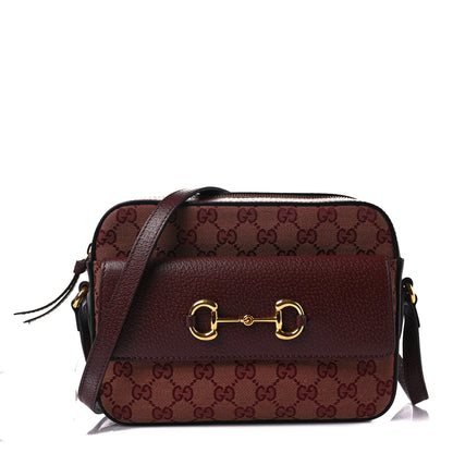 Gucci Monogram Textured Dollar Calfskin Small Horsebit 1955 Shoulder Bag Sahara Rubino Chardonnay 1 of 7