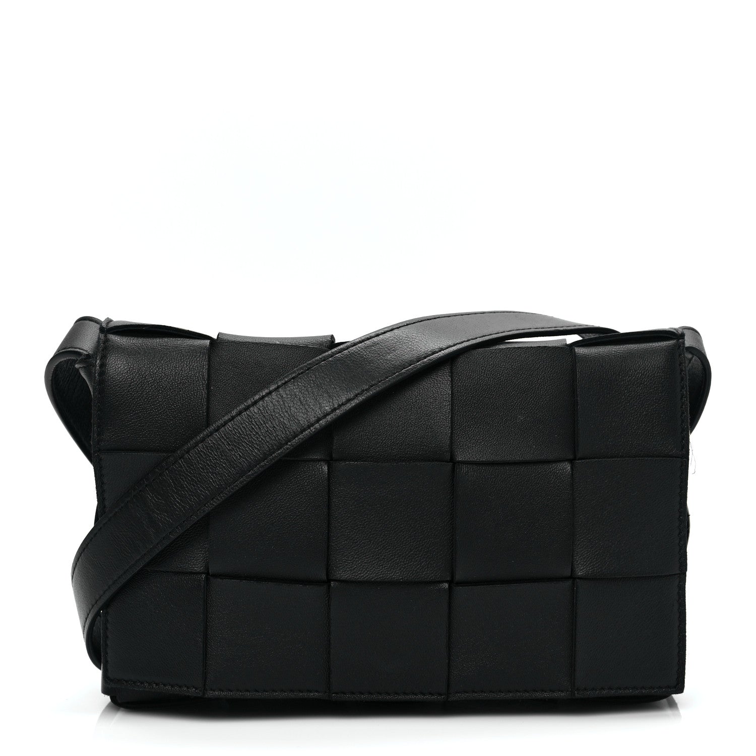 Bottega Veneta Lambskin Maxi Intrecciato Cassette Crossbody Bag Black 1 of 7