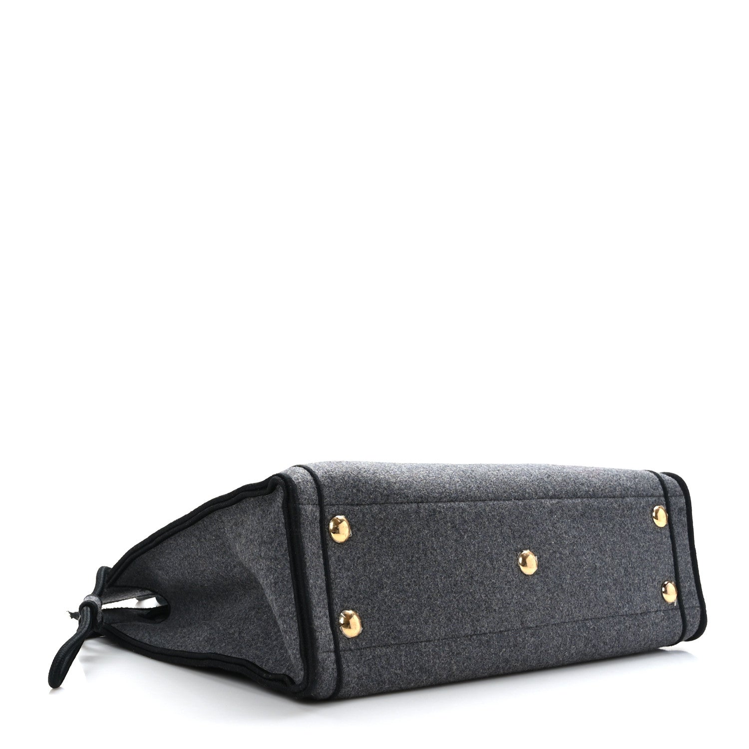 Fendi Melange Flannel Satin Logo Embroidered Threaded Edge Shopping Tote Grigio Black 4 of 9