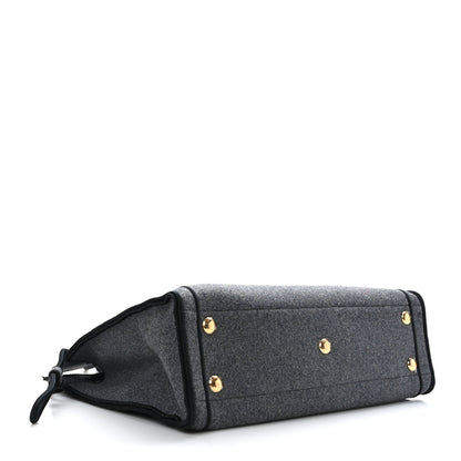 Fendi Melange Flannel Satin Logo Embroidered Threaded Edge Shopping Tote Grigio Black 4 of 9