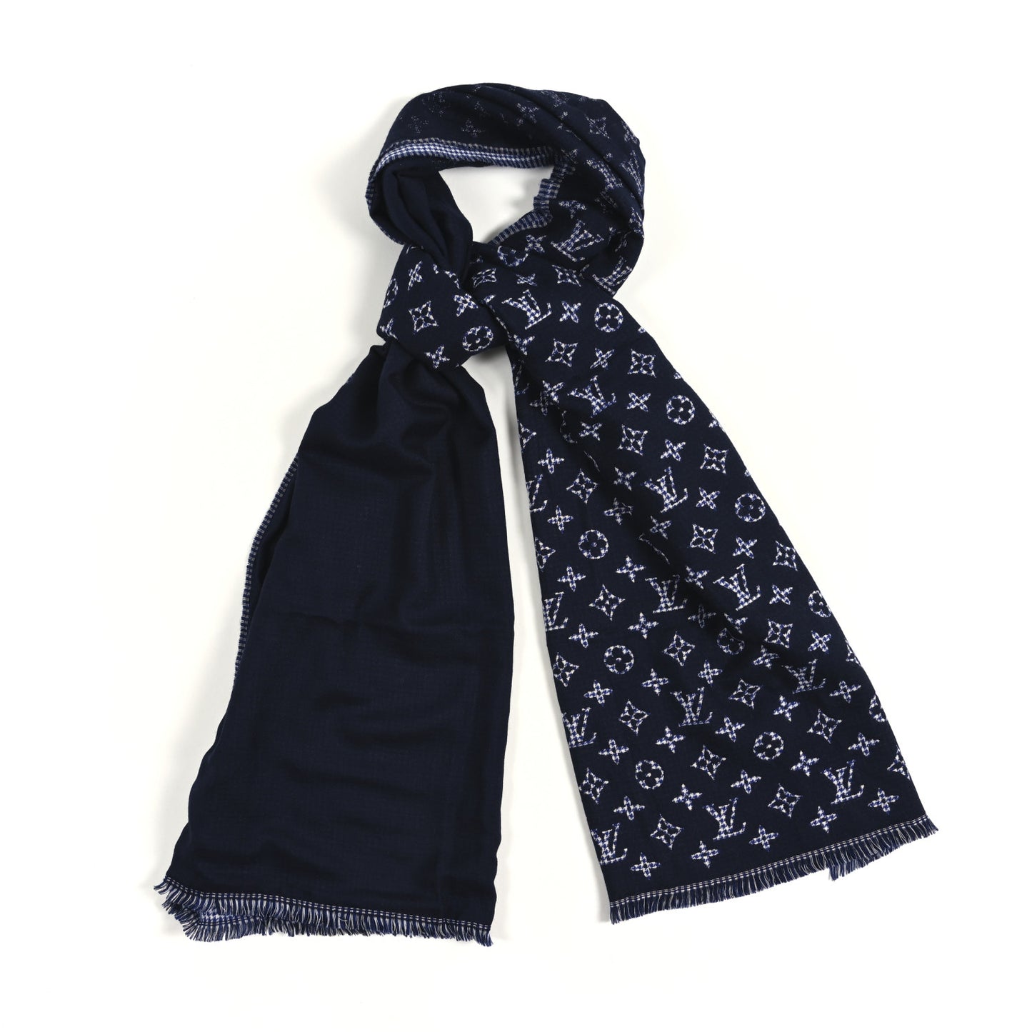 Wool Monogram Houndstooth Scarf Blue